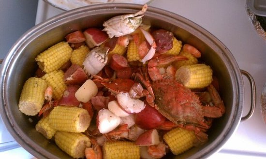 Low country boil with local blue crab