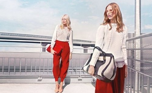 Chunky white knits and statement red pants make us long for Fall in Chloé's newest campaign.
Chunky white knits and statement red pants make us long for Fall in Chloé's newest campaign.