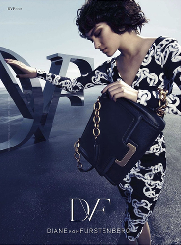 The signature Diane von Furstenberg wrap makes its appearance via Arizona Muse in the designer's Fall ads.
The signature Diane von Furstenberg wrap makes its appearance via Arizona Muse in the designer's Fall ads.