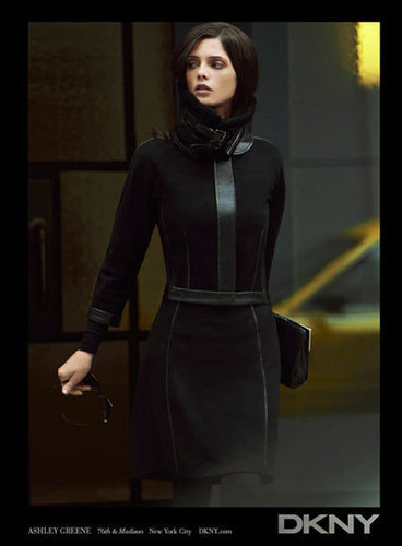 Structured black dresses take shape on Ashley Greene in the latest DKNY ad.
Structured black dresses take shape on Ashley Greene in the latest DKNY ad.
