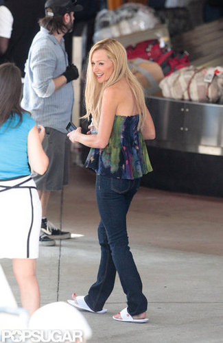 Portia de Rossi was all smiles between takes.
Portia de Rossi was all smiles between takes.