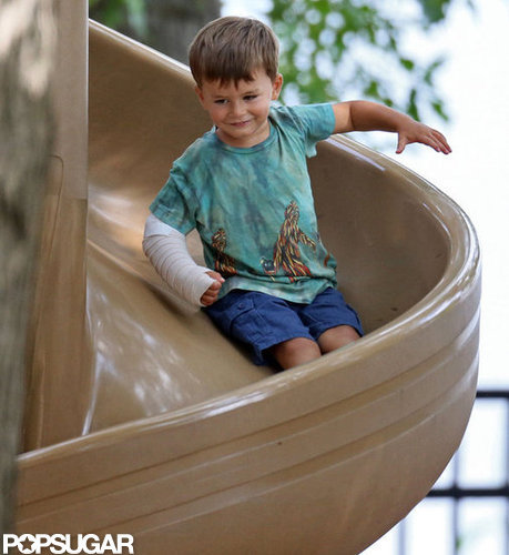 Benjamin Brady went down the slide solo.
Benjamin Brady went down the slide solo.