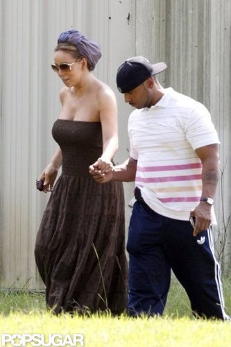 Mariah Carey wore a purple headscarf in New Orleans.
Mariah Carey wore a purple headscarf in New Orleans.