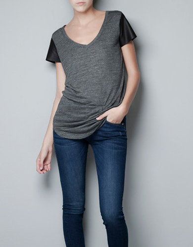 FAUX LEATHER SLEEVED T-SHIRT - T-shirts - Woman - ZARA United States