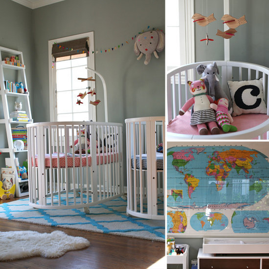 Oval Cribs in a Twin-tastic Nursery For a Lucky Boy and Girl Oval Cribs in a Twin-tastic Nursery For a Lucky Boy and Girl