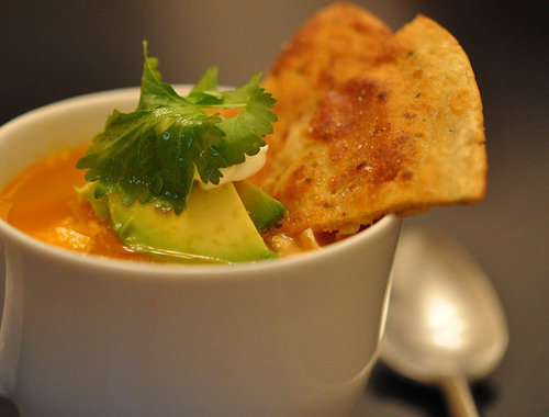 Spicy Chicken Broth With Tortilla, Avocado, and Lime Spicy Chicken Broth With Tortilla, Avocado, and Lime
