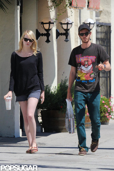 Andrew Garfield left the Samuel French bookstore with Emma Stone. Andrew Garfield left the Samuel French bookstore with Emma Stone.