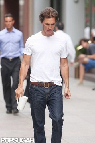 Matthew McConaughey carried a coffee mug.
Matthew McConaughey carried a coffee mug.
