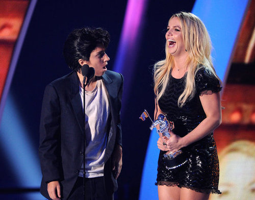Lady Gaga, dressed as her alter ego, presented Britney Spears with a Moonman at the 2011 show.
Lady Gaga, dressed as her alter ego, presented Britney Spears with a Moonman at the 2011 show.