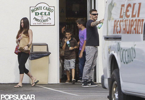 Megan Fox led the way out of the deli followed by Brian Austin Green and his son, Kassius.
Megan Fox led the way out of the deli followed by Brian Austin Green and his son, Kassius.