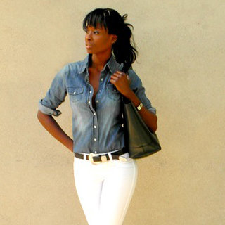 Denim Shirt and White Jeans Street Style