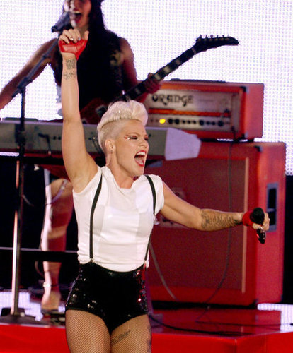 Pink gave a performance at the VMAs.
Pink gave a performance at the VMAs.