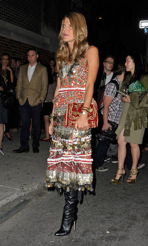 Anna Dello Russo wowed in a global-inspired statement dress by Altuzarra outside the Marc Jacobs show.
Anna Dello Russo wowed in a global-inspired statement dress by Altuzarra outside the Marc Jacobs show.