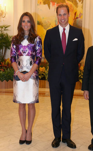 We can't get enough of this! Kate Middleton chose a purple-and-cream Rorschach floral-print dress by Prabal Gurung as part of their Diamond Jubilee tour in Asia. To finish the look, she wore black Prada pumps and toted a black clutch.
We can't get enough of this! Kate Middleton chose a purple-and-cream Rorschach floral-print dress by Prabal Gurung as part of their Diamond Jubilee tour in Asia. To finish the look, she wore black Prada pumps and toted a black clutch.