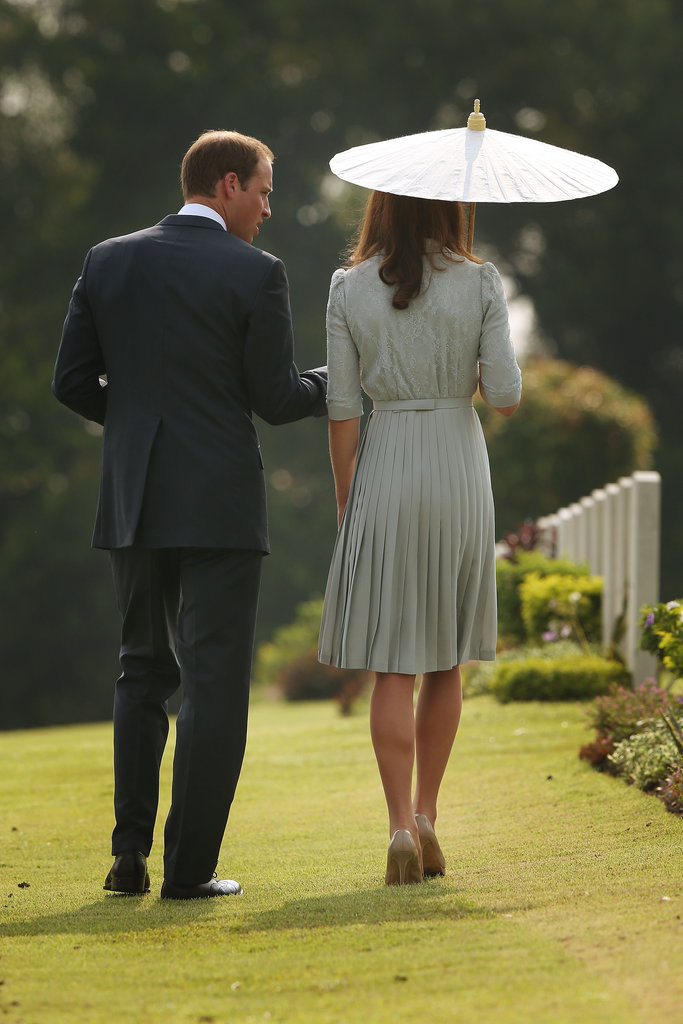 In 2012, Prince William and Kate walked together at a Word War II memorial in Singapore.
In 2012, Prince William and Kate walked together at a Word War II memorial in Singapore.