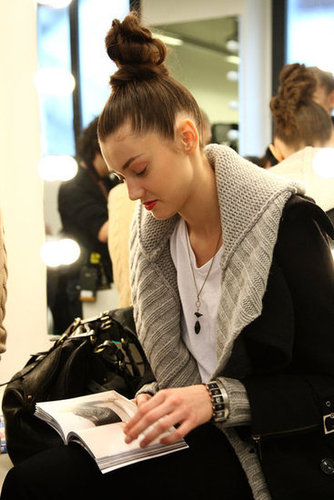 A model read a book ahead of the Iceberg show during Milan Fashion Week for womenswear Autumn/Winter 2009 collections.
A model read a book ahead of the Iceberg show during Milan Fashion Week for womenswear Autumn/Winter 2009 collections.