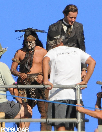 Shirtless Johnny Depp filmed with Armie Hammer. Shirtless Johnny Depp filmed with Armie Hammer.