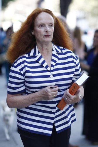 Grace Coddington made her way around the tents in a striped button-down.
Source: Greg Kessler
Grace Coddington made her way around the tents in a striped button-down.
Source: Greg Kessler