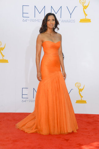 Padma Lakshmi, mom to Krishna, 2, wowed in a strapless orange gown.
Padma Lakshmi, mom to Krishna, 2, wowed in a strapless orange gown.