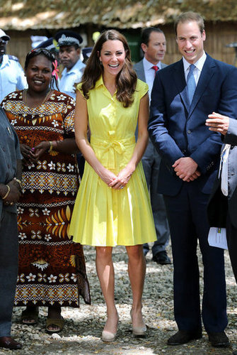 Before donning the bright pink strapless dress, Kate Middleton stepped out in an electric yellow Jaeger number. Although, she toned down the accessories, only pairing the look with her signature L.K. Bennett pumps.
Before donning the bright pink strapless dress, Kate Middleton stepped out in an electric yellow Jaeger number. Although, she toned down the accessories, only pairing the look with her signature L.K. Bennett pumps.