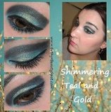 Shimmering Teal and Gold Eye Look