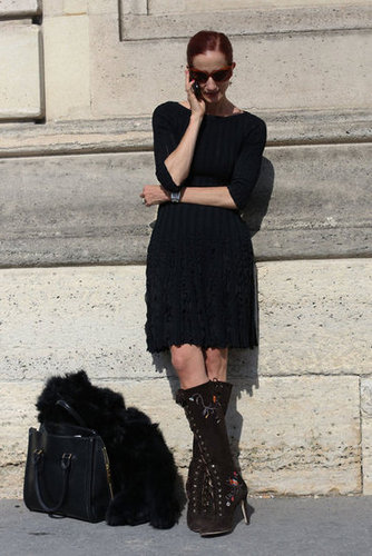 Knee-high lace-ups gave this simple dress a not-so-simple finish.
Knee-high lace-ups gave this simple dress a not-so-simple finish.