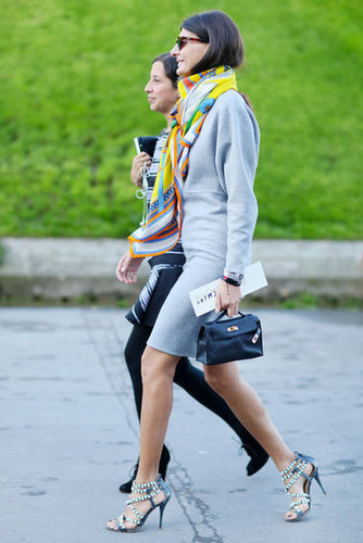 Sexy heels and a rainbow-colored scarf emboldened this gray look.
Sexy heels and a rainbow-colored scarf emboldened this gray look.