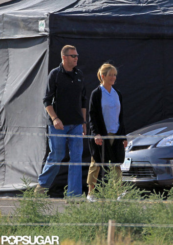 Jennifer Aniston wore her usual blue tank and khakis to film scenes for We're the Millers in New Mexico.
Jennifer Aniston wore her usual blue tank and khakis to film scenes for We're the Millers in New Mexico.