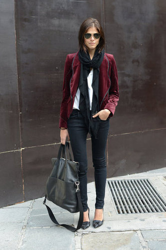 Again, Fall's favorite burgundy hue was the seasonal bit of chic in this play on wardrobe staples.
Again, Fall's favorite burgundy hue was the seasonal bit of chic in this play on wardrobe staples.