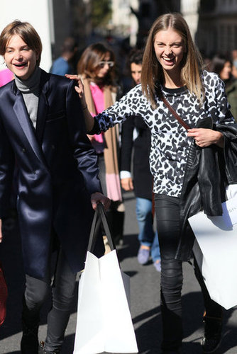 A leopard-print pullover plays perfectly off of leather-effect skinnies.
A leopard-print pullover plays perfectly off of leather-effect skinnies.