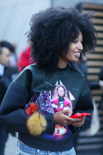 Julia Sarr-Jamois worked her cool-girl sweatshirt and printed pouch combo between shows.
Julia Sarr-Jamois worked her cool-girl sweatshirt and printed pouch combo between shows.