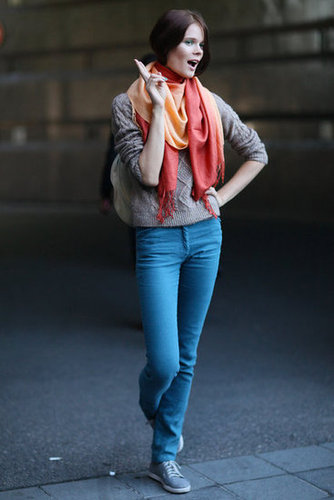 Simplified denim with a silky scarf isn't so simple anymore.
Simplified denim with a silky scarf isn't so simple anymore.