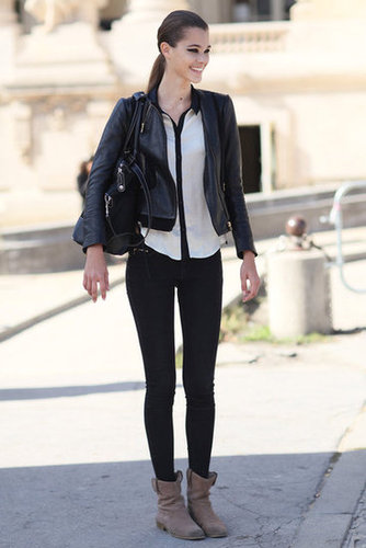 This polished mix got a touch of cool-girl appeal via slouchy boots and a leather jacket.
This polished mix got a touch of cool-girl appeal via slouchy boots and a leather jacket.