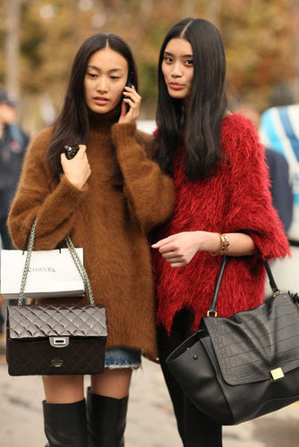 These fashionable friends showed off coordinating mohair sweaters and ultraluxe bags.
These fashionable friends showed off coordinating mohair sweaters and ultraluxe bags.