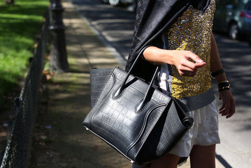 Spotted: another enviable Céline tote with a high-fashion croc finish.
Spotted: another enviable Céline tote with a high-fashion croc finish.
