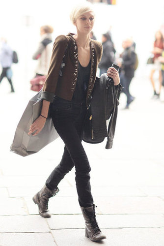 An embellished jacket gave this all-black look a bit more statement power.
An embellished jacket gave this all-black look a bit more statement power.