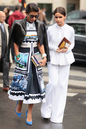Mirsolava Duma's all-white suiting made for quite a contrast alongside her print-clad companion.
Mirsolava Duma's all-white suiting made for quite a contrast alongside her print-clad companion.