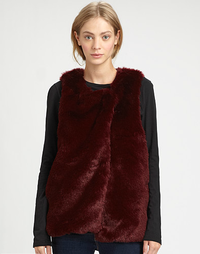 Style this rich bordeaux Patterson J. Kincaid Bandit Faux Fur Vest ($298) with a long-sleeved sheath dress and ankle boots for a cozy twist on workwear, and with a sweater and jeans for off-duty cool.
Style this rich bordeaux Patterson J. Kincaid Bandit Faux Fur Vest ($298) with a long-sleeved sheath dress and ankle boots for a cozy twist on workwear, and with a sweater and jeans for off-duty cool.