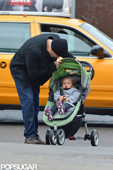 Matt Damon checked on Stella Damon in her stroller during their walk.
Matt Damon checked on Stella Damon in her stroller during their walk.