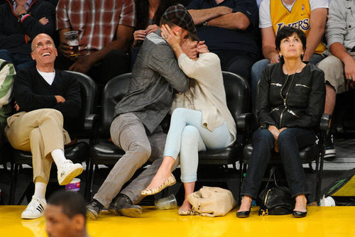 Jessica Biel and Justin Timberlake embraced for the cameras while sitting front row at a May 2012 Lakers game.
Jessica Biel and Justin Timberlake embraced for the cameras while sitting front row at a May 2012 Lakers game.