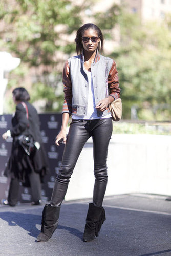 This styler played the leather look with added interest via a pair of fringed boots and a varsity jacket.
Source: Adam Katz Sinding
This styler played the leather look with added interest via a pair of fringed boots and a varsity jacket.
Source: Adam Katz Sinding