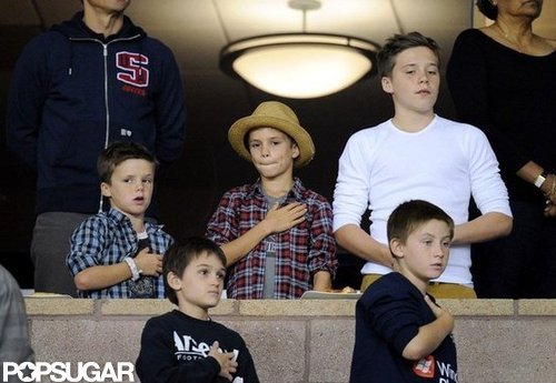 Brooklyn Beckham, Romeo Beckham, and Cruz Beckham were in attendance at David Beckham's game.
Brooklyn Beckham, Romeo Beckham, and Cruz Beckham were in attendance at David Beckham's game.