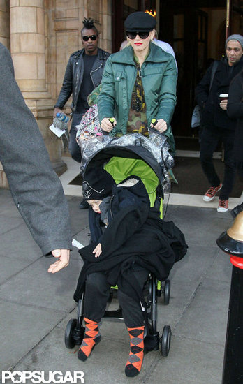 Gwen Stefani pushed a stroller with Zuma Rossdale on their way out of a hotel in London.
Gwen Stefani pushed a stroller with Zuma Rossdale on their way out of a hotel in London.