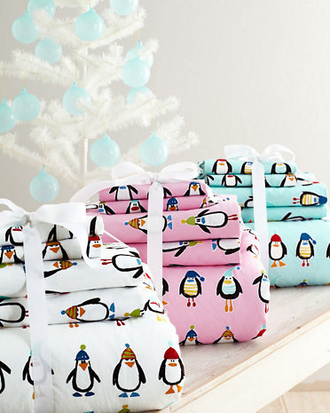 Garnet Hill Kids Penguin Posse Flannel Bedding