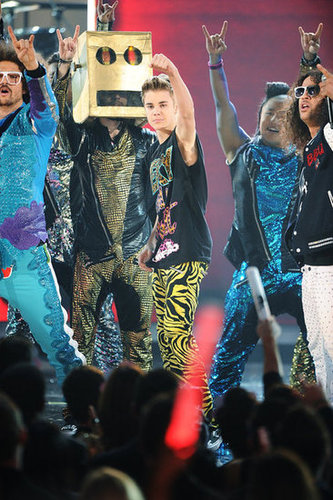 Justin Bieber sported neon, printed pants back in 2011.
Justin Bieber sported neon, printed pants back in 2011.