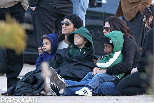 Camila Alves held Levi McConaughey and Vida McConaghey in her lap next to Sandra Bullock and little Louis Bullock.
Camila Alves held Levi McConaughey and Vida McConaghey in her lap next to Sandra Bullock and little Louis Bullock.