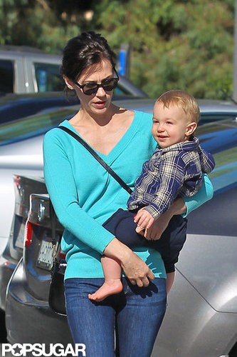 Xander Jones flashed a smile as January Jones carried him.
Xander Jones flashed a smile as January Jones carried him.