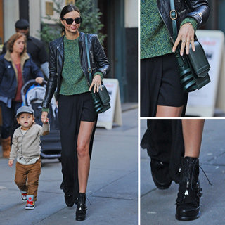 Miranda Kerr Green & Black Street Style Outfit Inspiration