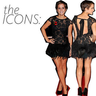 Emma Watson's Iconic Feathered Black Dress and Short Hair