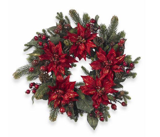 Bring holiday sprit to your entryway and welcome guests with a Poinsettia & Berry Wreath ($70).
Bring holiday sprit to your entryway and welcome guests with a Poinsettia & Berry Wreath ($70).